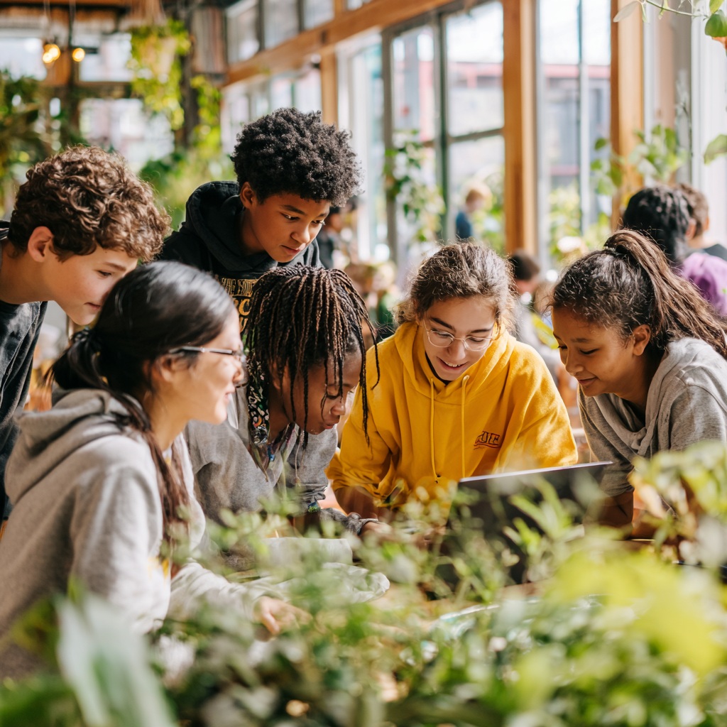 Students collaborating in hands-on AI and clean energy learning